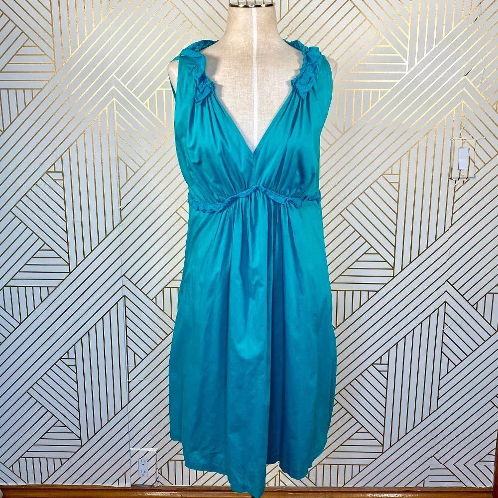 Jigsaw Teal Blue Ruffle A-Line Sleeveless Dress‎